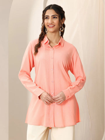 Peach Solid Rayon Straight Shirt