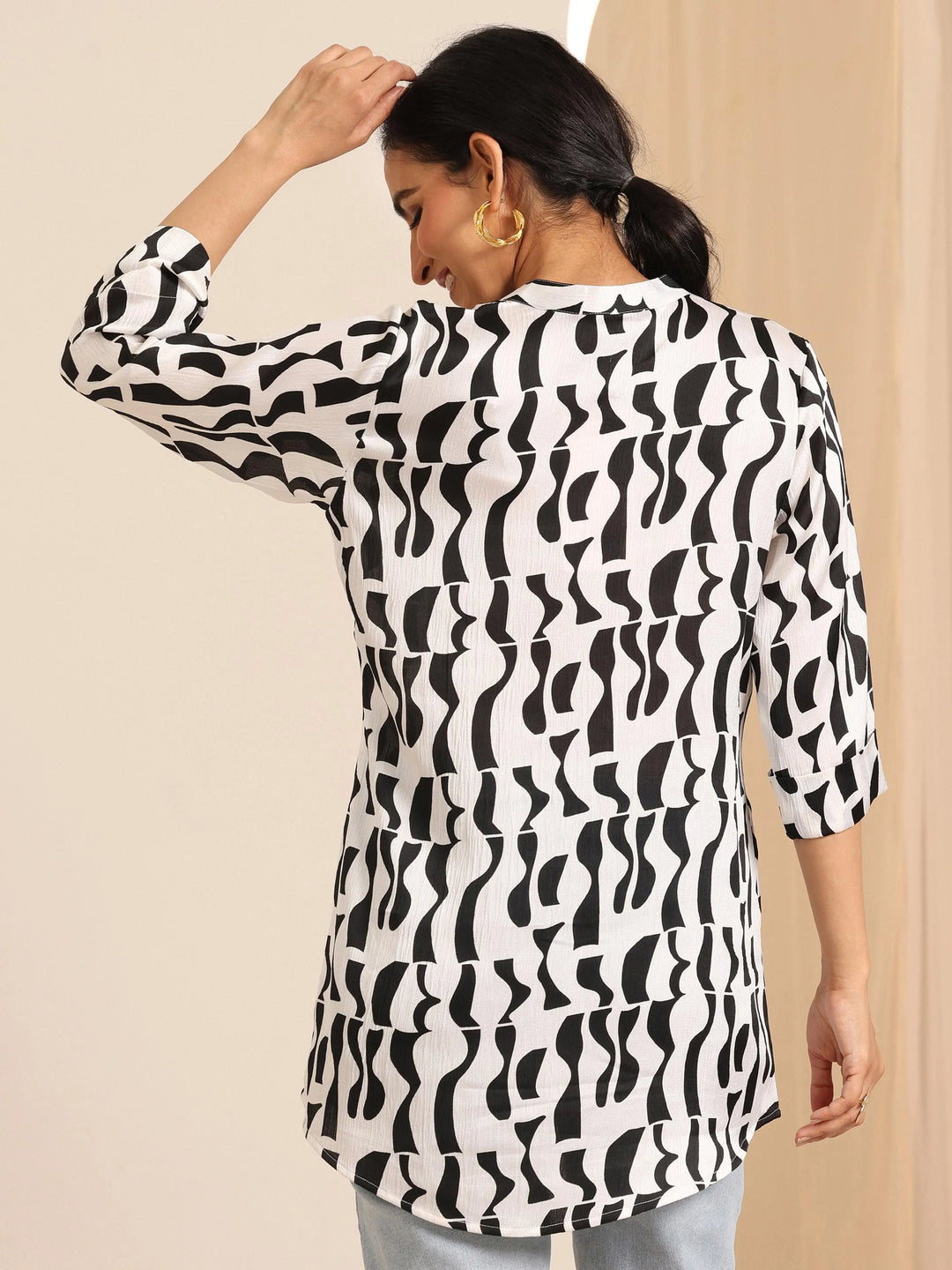 White Printed Silk Blend Straight Tunic 