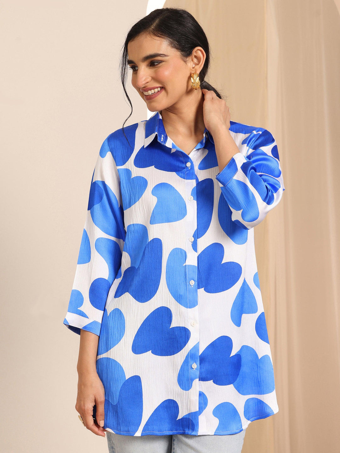  White Printed Silk Blend Straight Tunic 