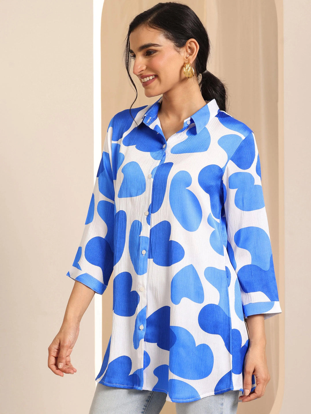  White Printed Silk Blend Straight Tunic 