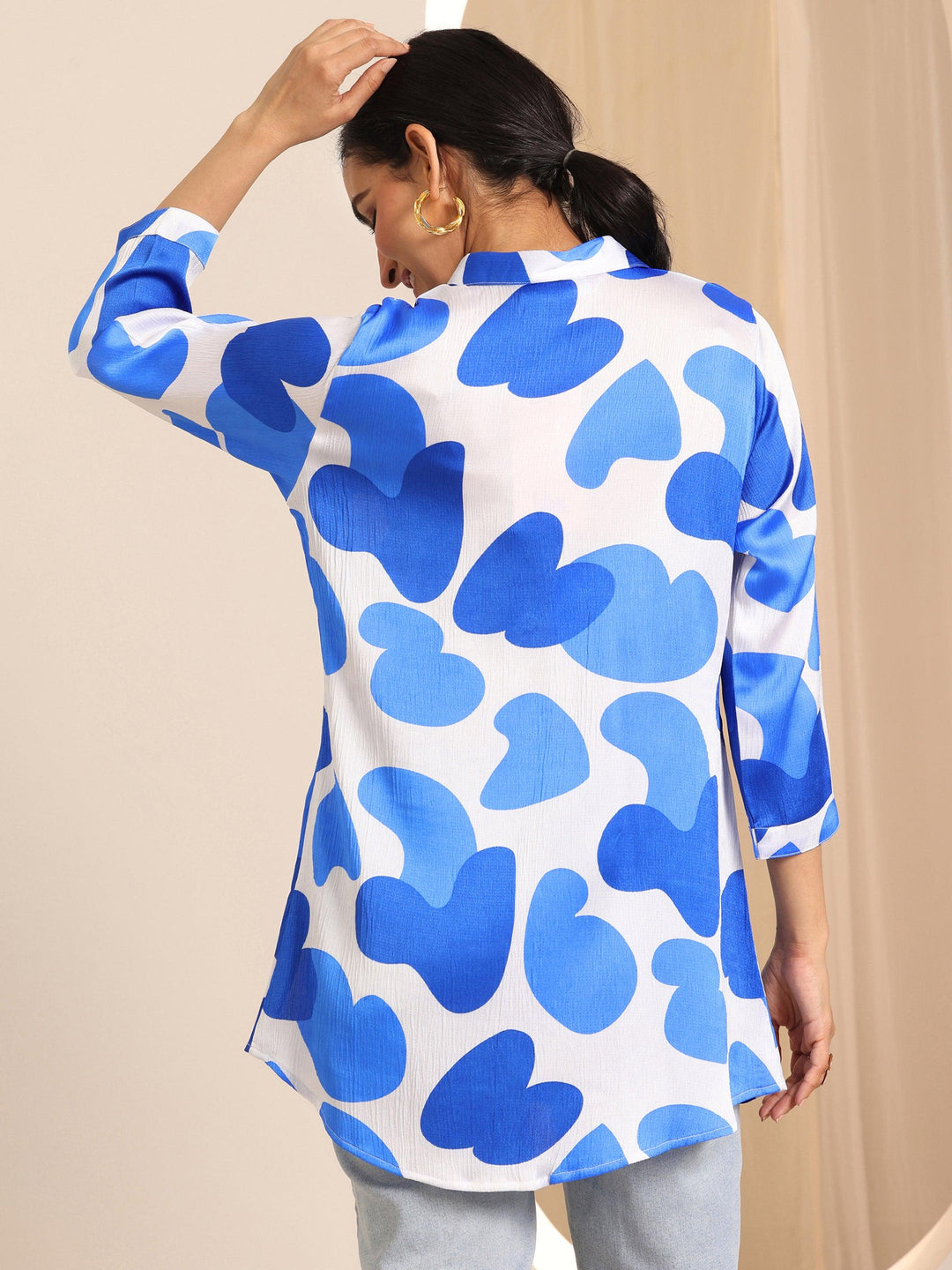  White Printed Silk Blend Straight Tunic 