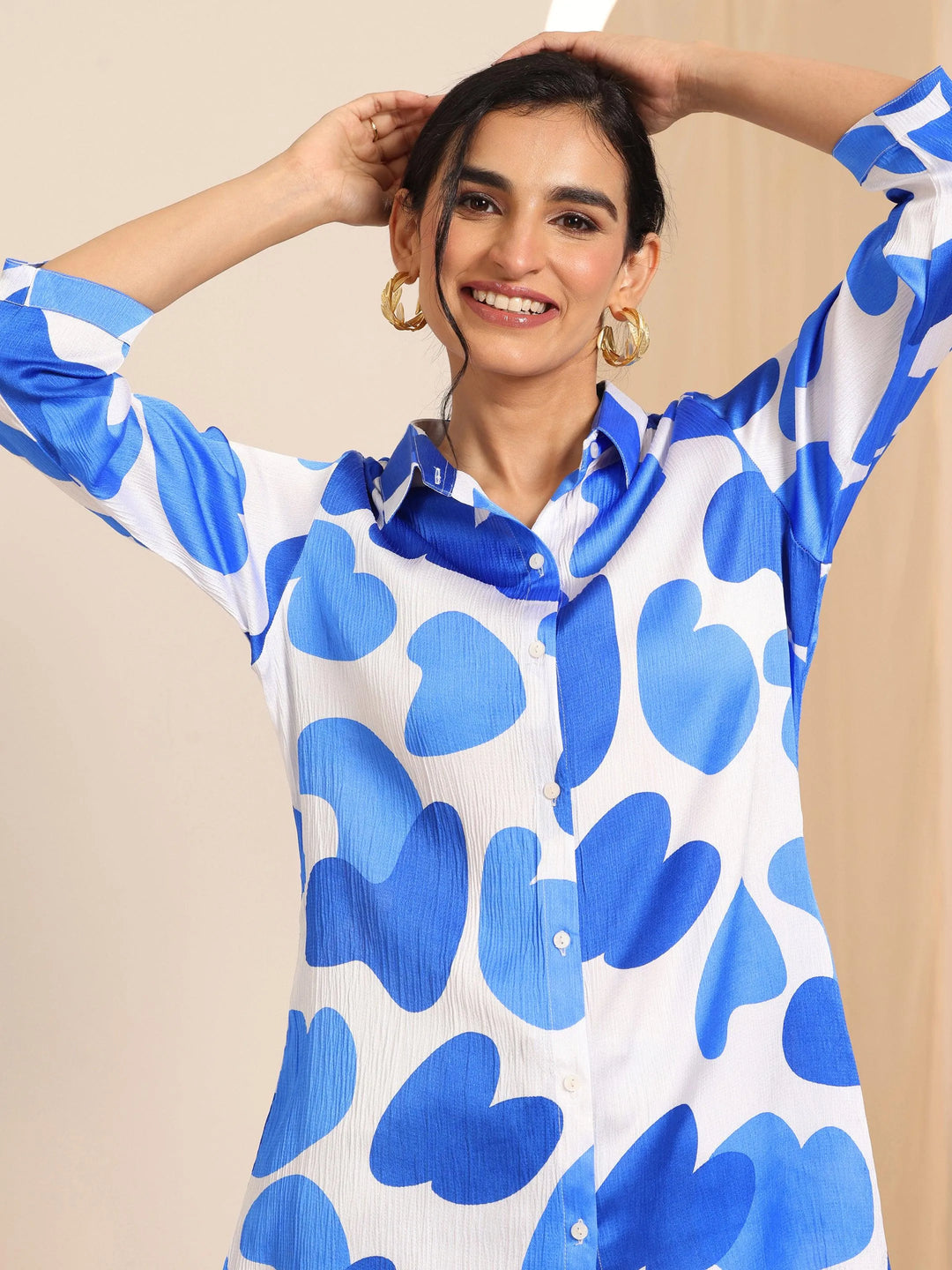  White Printed Silk Blend Straight Tunic 
