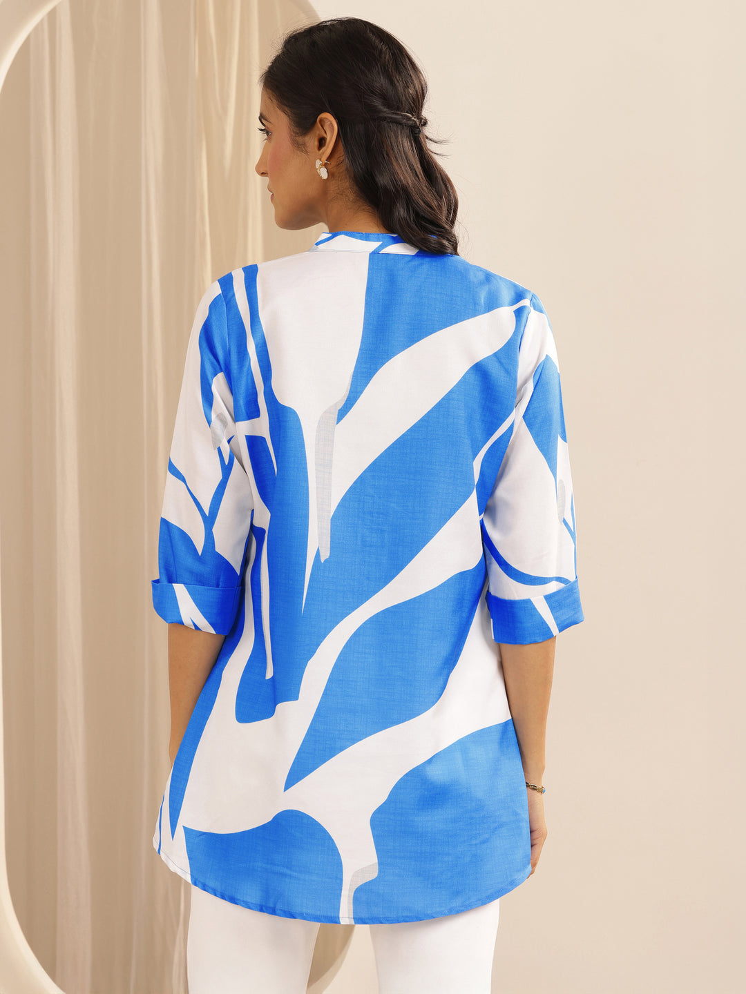  Blue Printed Viscose Straight Short Kurti 