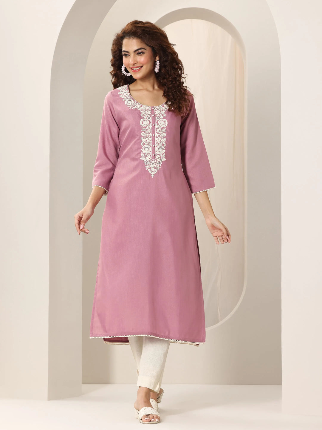  Pink Yoke Design Rayon Straight Kurta 