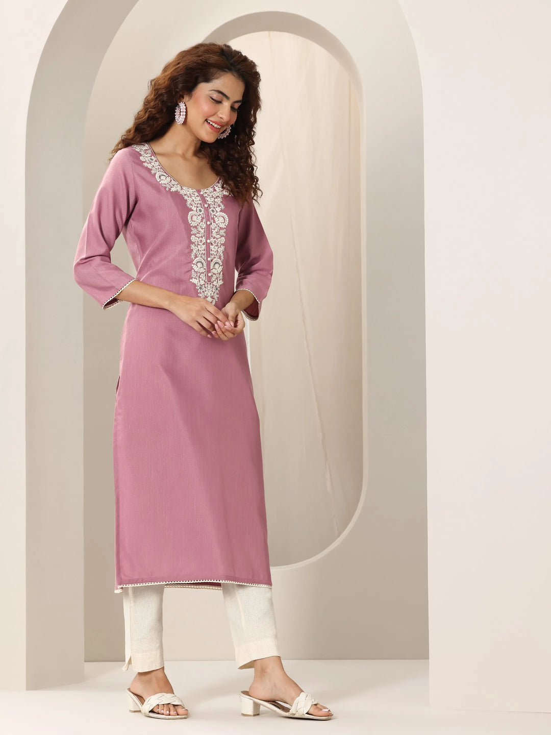  Pink Yoke Design Rayon Straight Kurta 