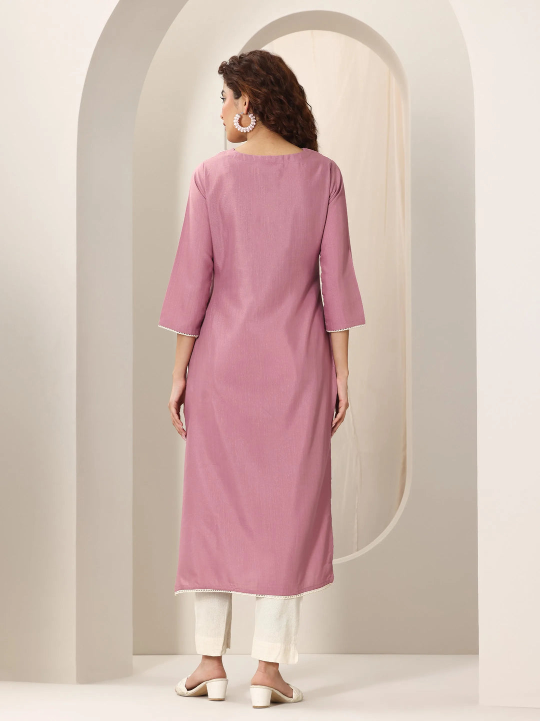  Pink Yoke Design Rayon Straight Kurta 