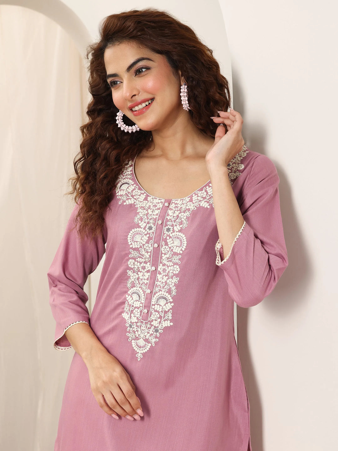  Pink Yoke Design Rayon Straight Kurta 