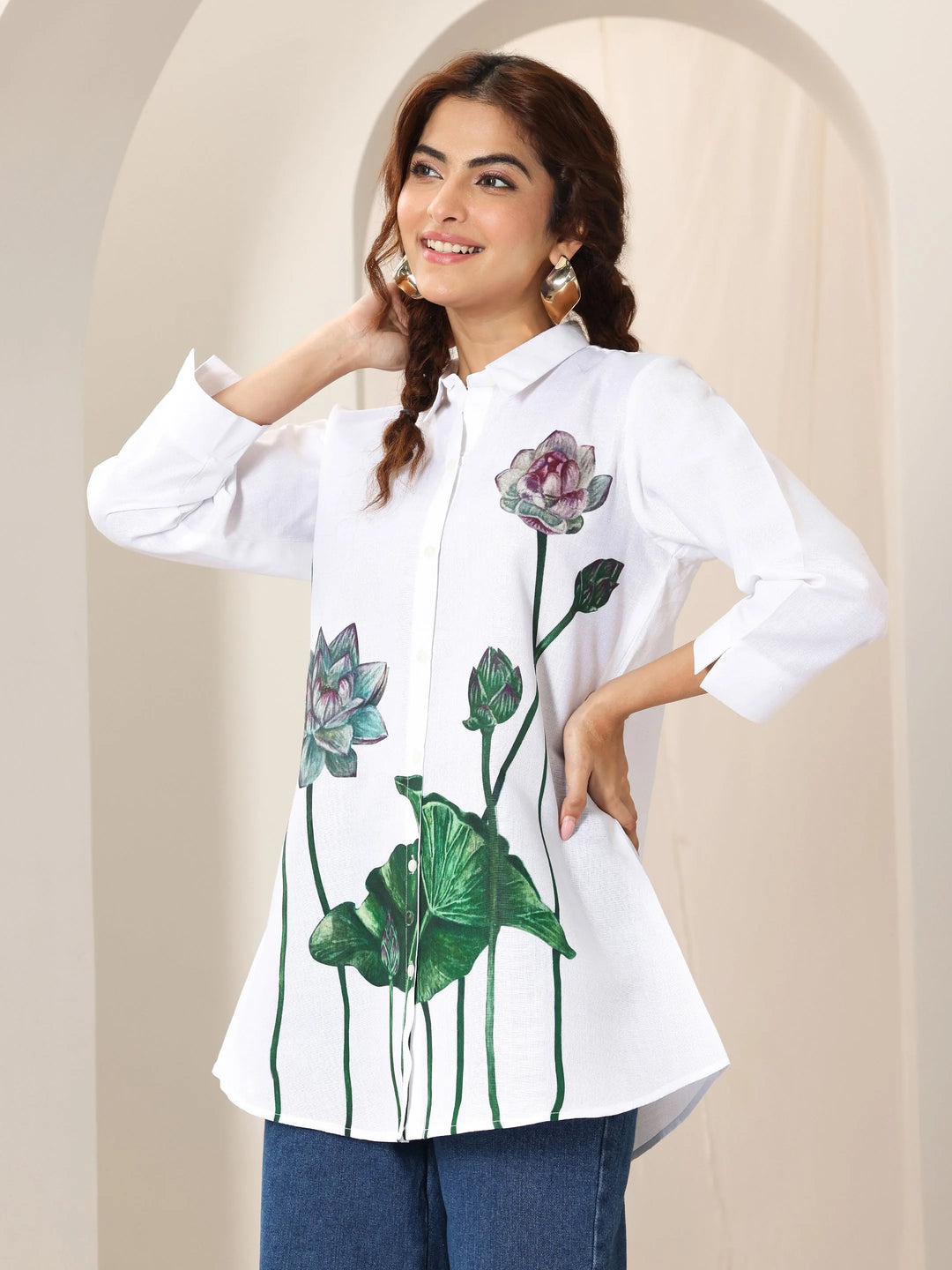  White  Cotton Blend Straight Short Kurti 