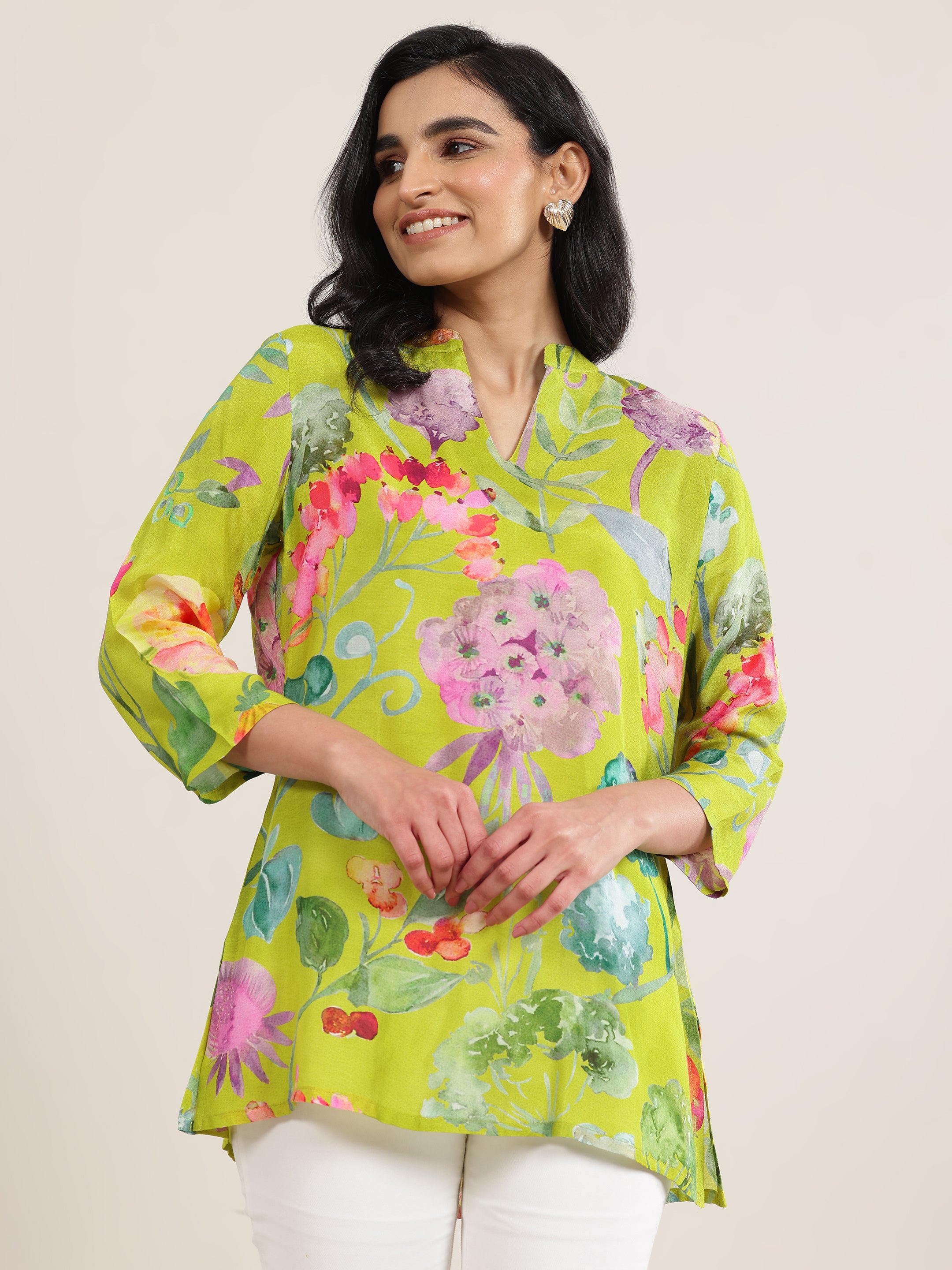 libas Green Printed Silk Blend Short Kurti-picture-29