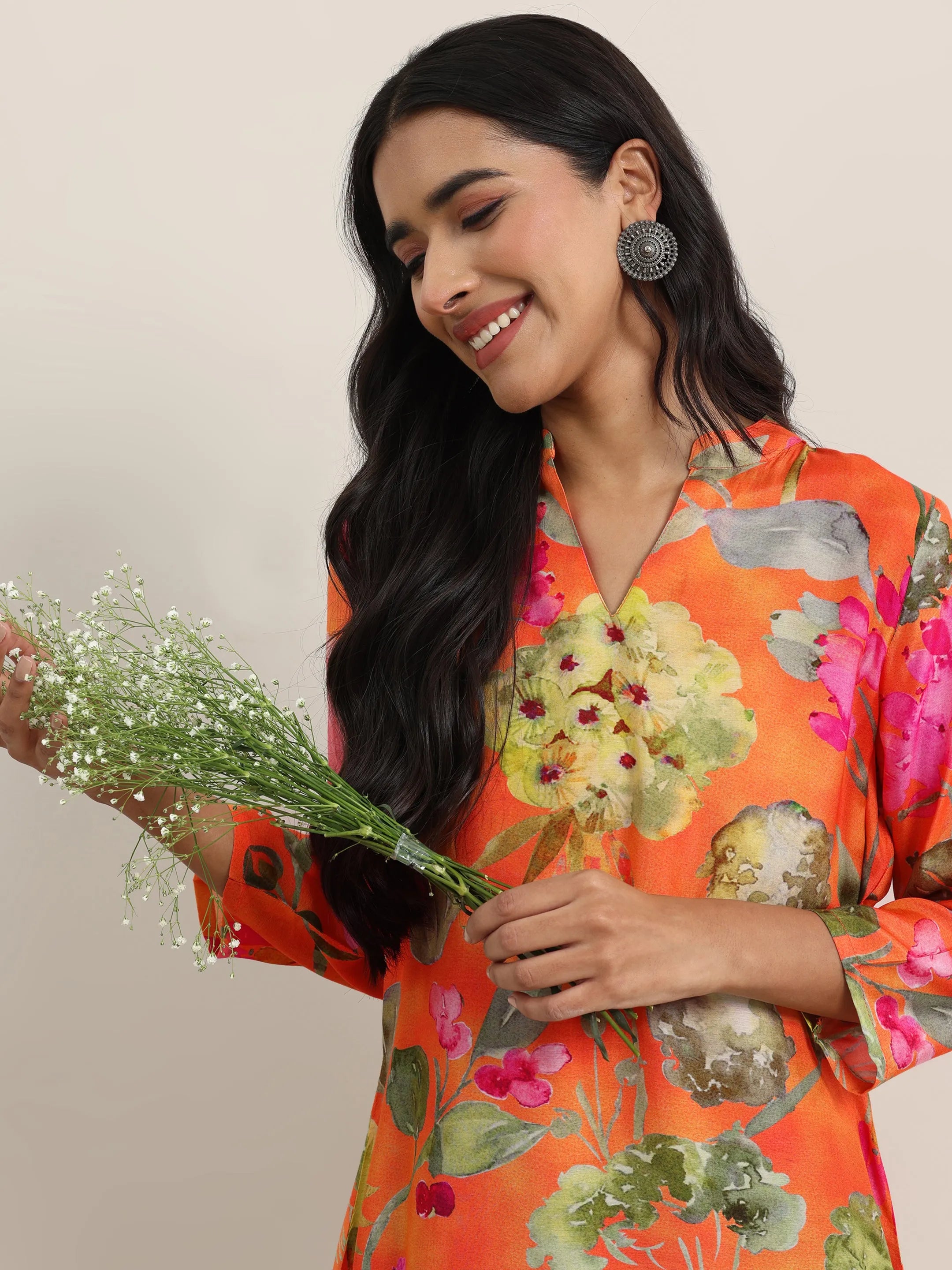 libas Orange Printed Silk Blend Tunic-picture-24