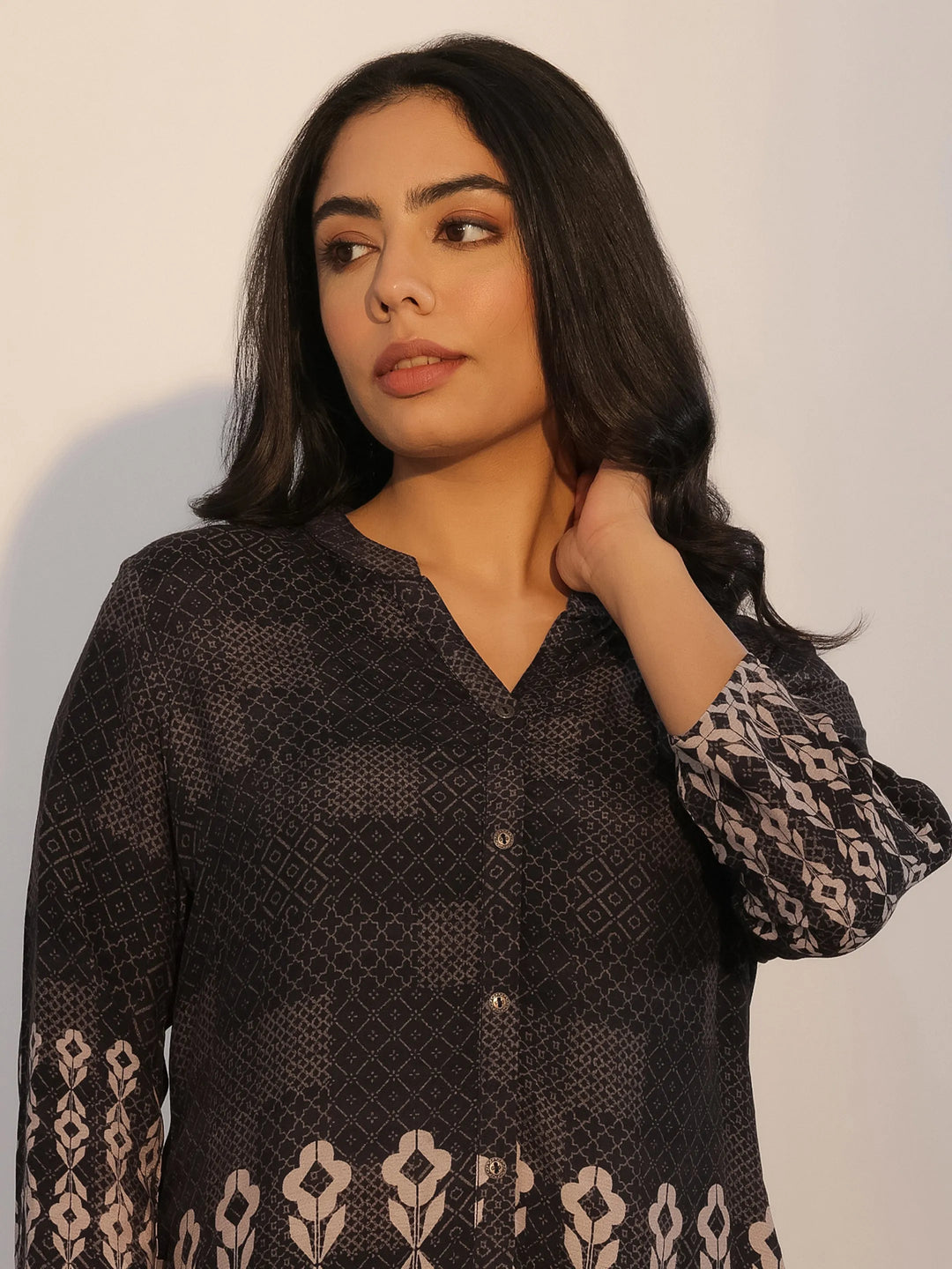 Black Printed Silk Blend Tunic 