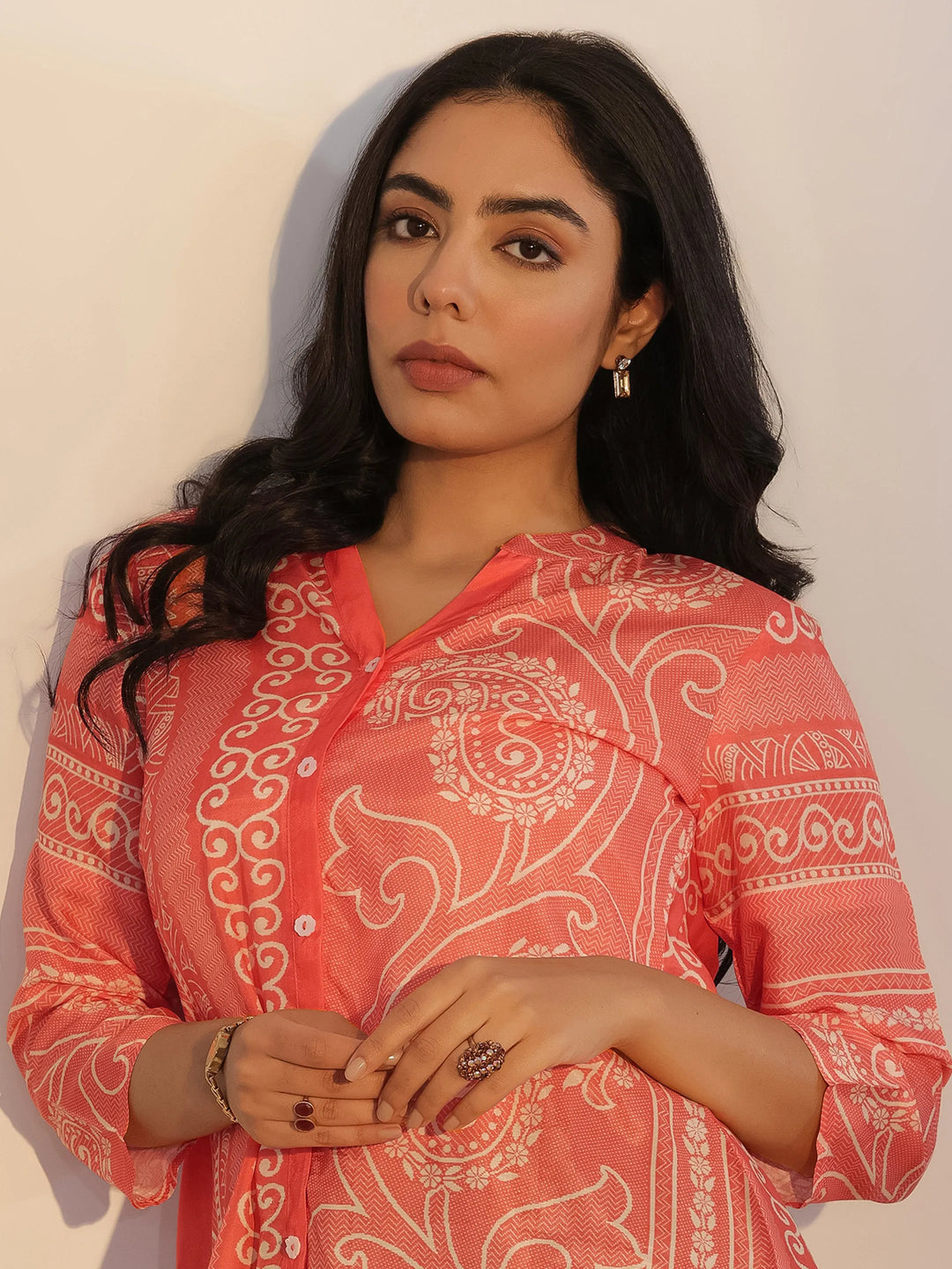  Orange Printed Silk Blend Tunic 