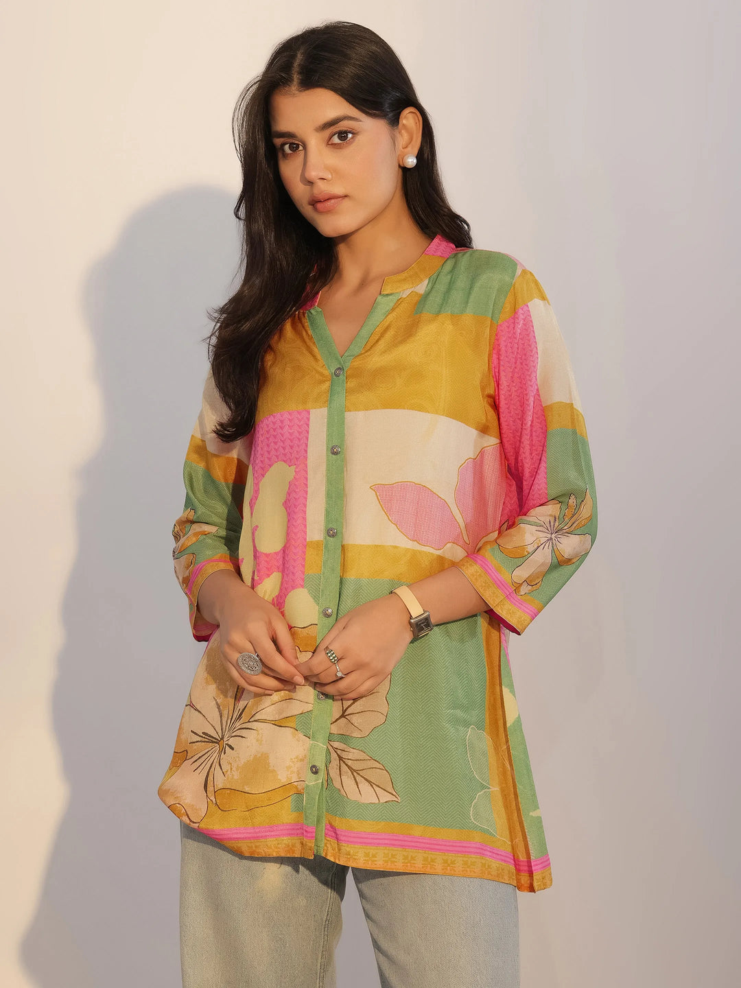 Multi Printed Silk Blend Tunic