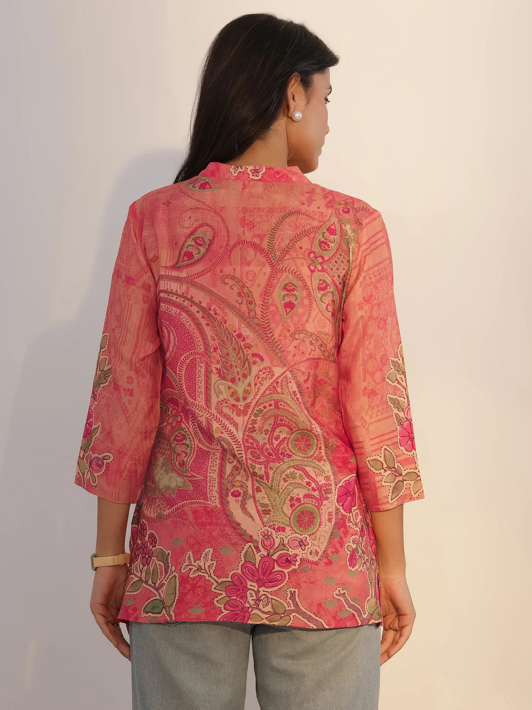  Peach Printed Silk Blend Tunic 