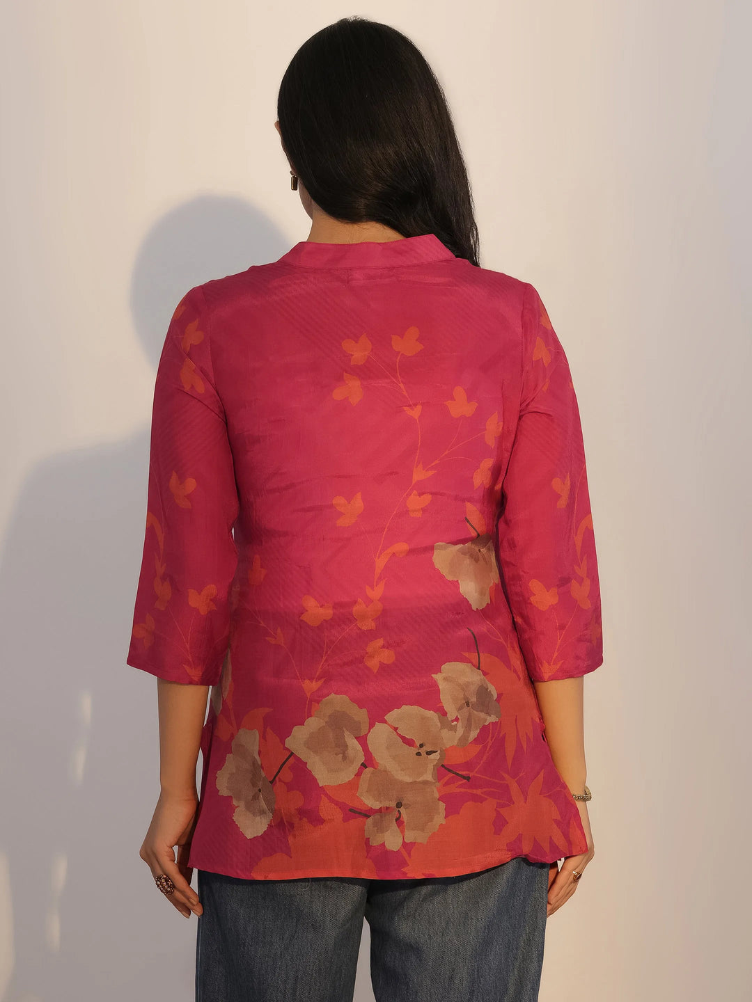  Red Printed Silk Blend Tunic 