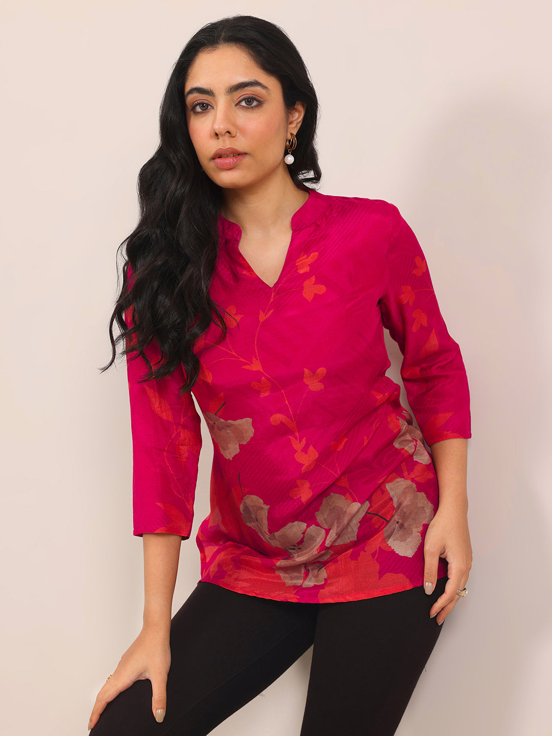 libas Red Printed Silk Blend Straight Tunic-picture-65