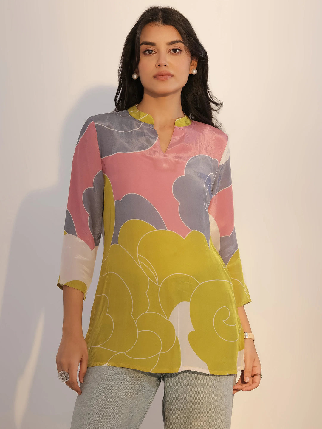 Multi Printed Silk Blend Tunic