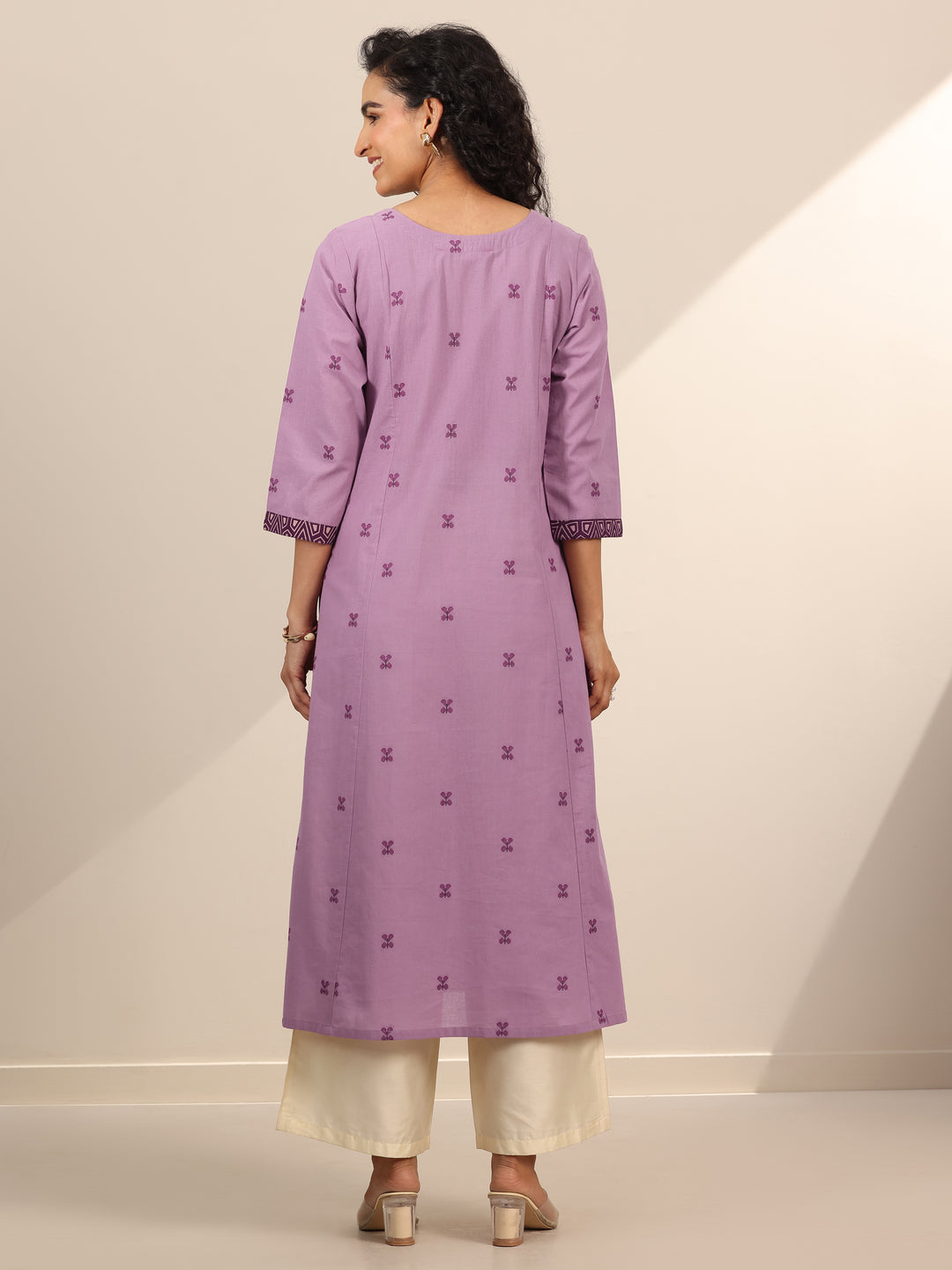  Lavender Woven Cotton Blend A-Line Kurta 