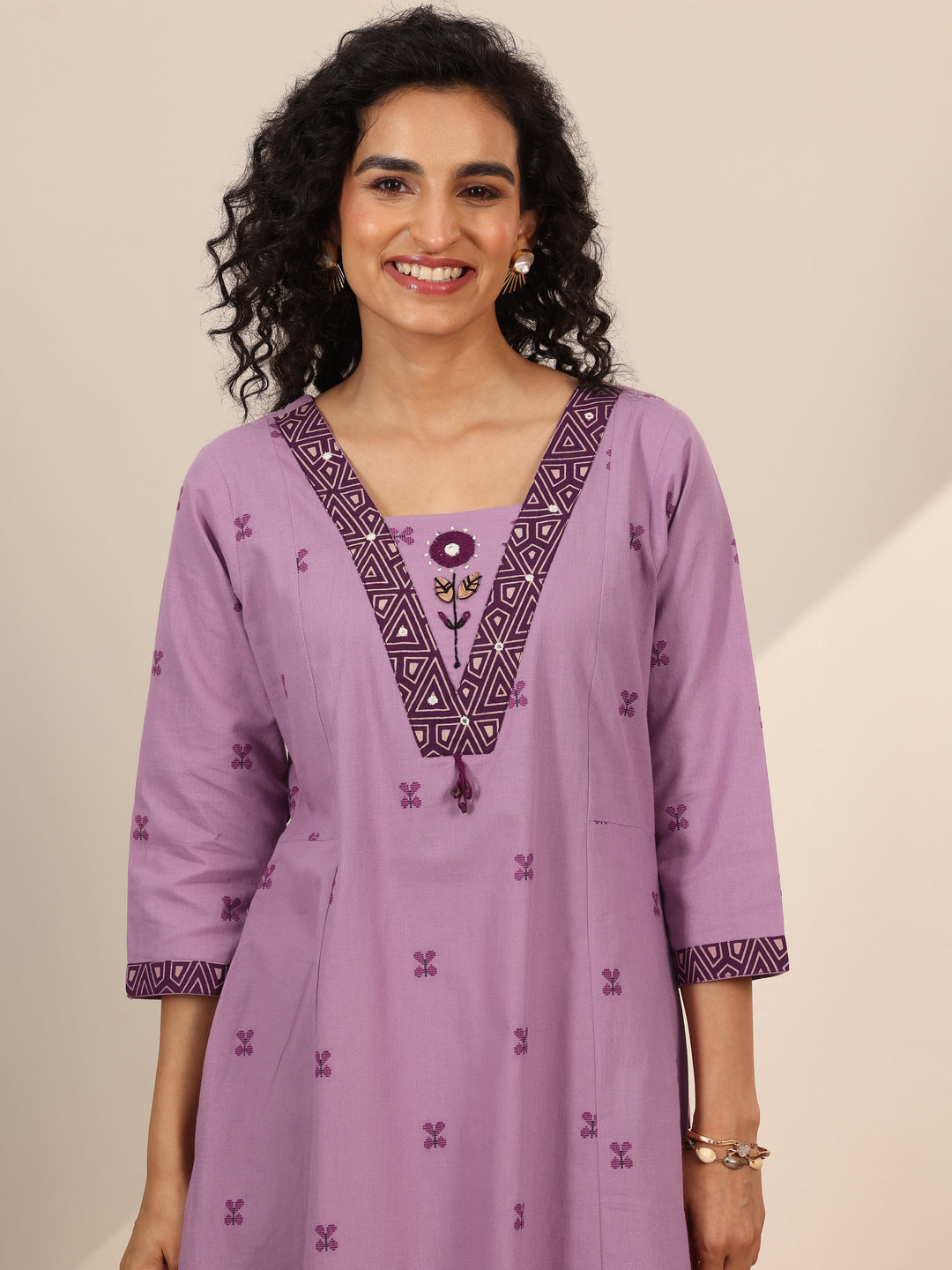  Lavender Woven Cotton Blend A-Line Kurta 