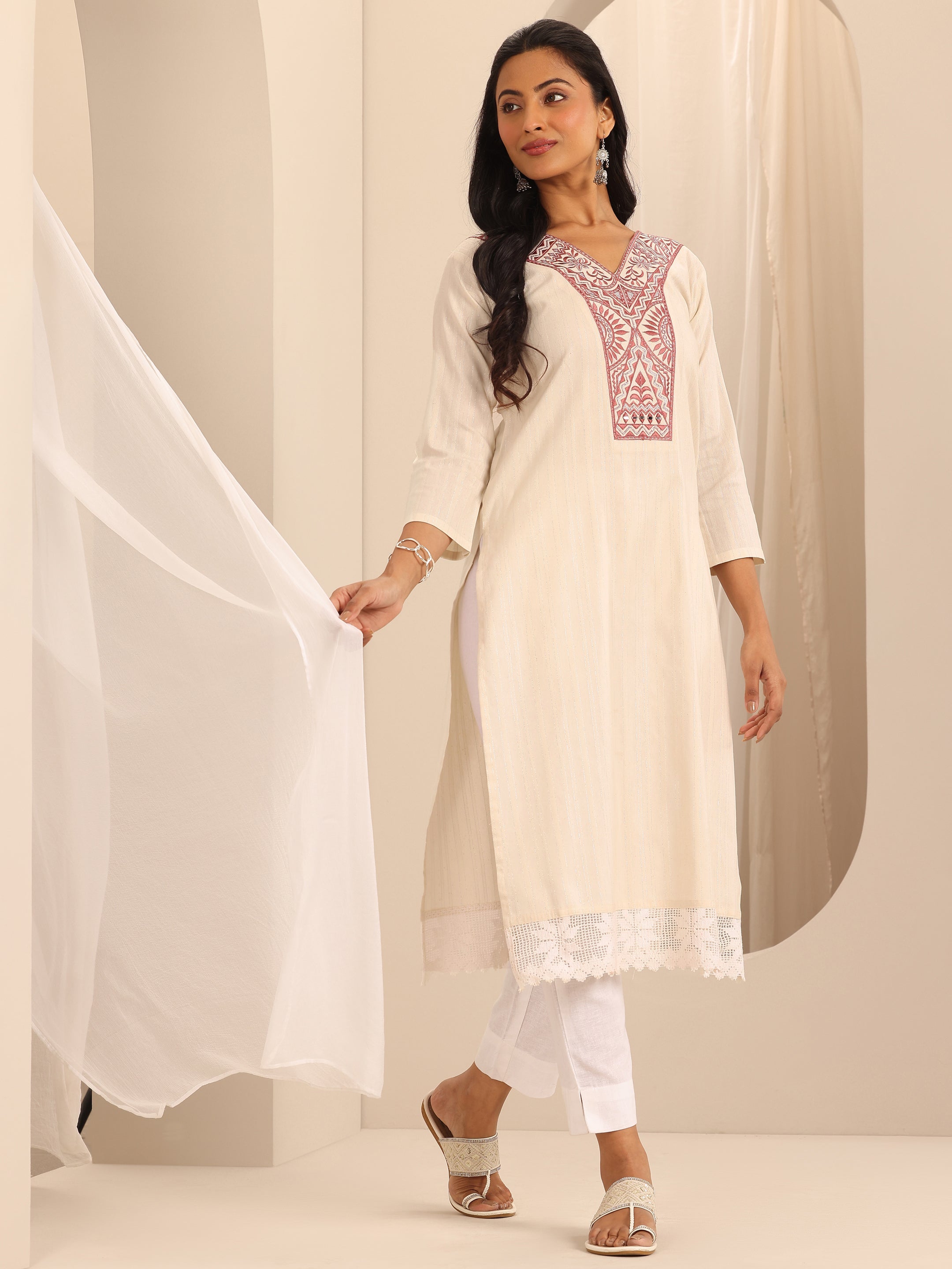 libas Off White Yoke Design Cotton Blend Straight Kurta-picture-16