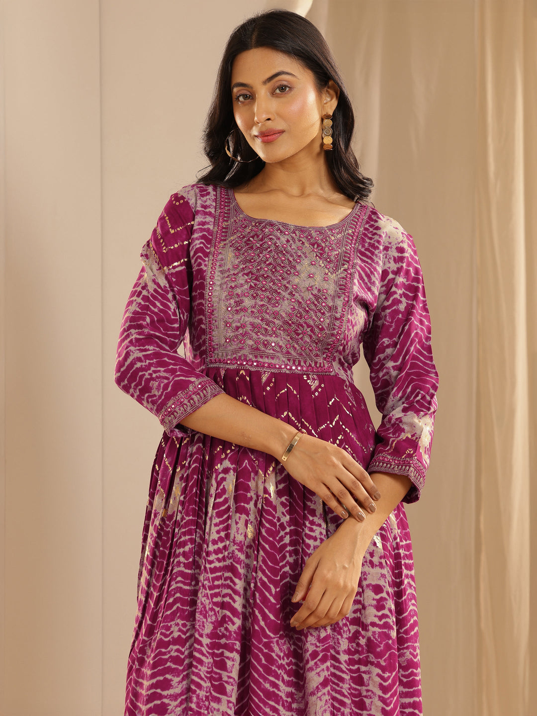  Pink Printed Rayon A-Line Kurta 