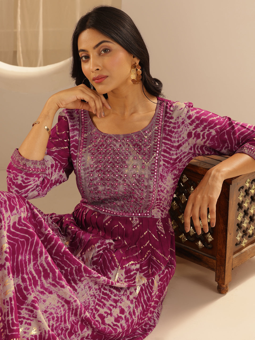  Pink Printed Rayon A-Line Kurta 