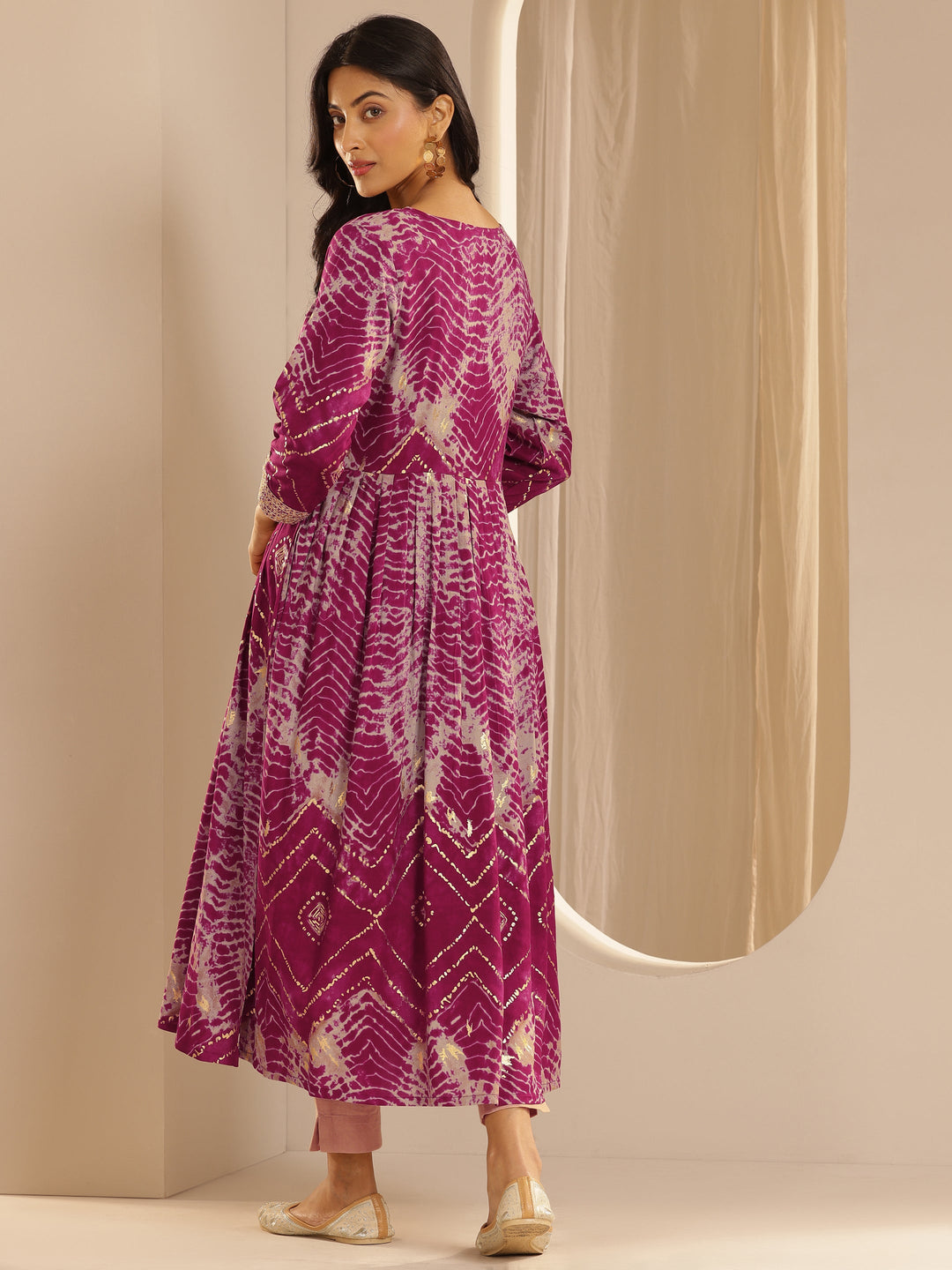  Pink Printed Rayon A-Line Kurta 