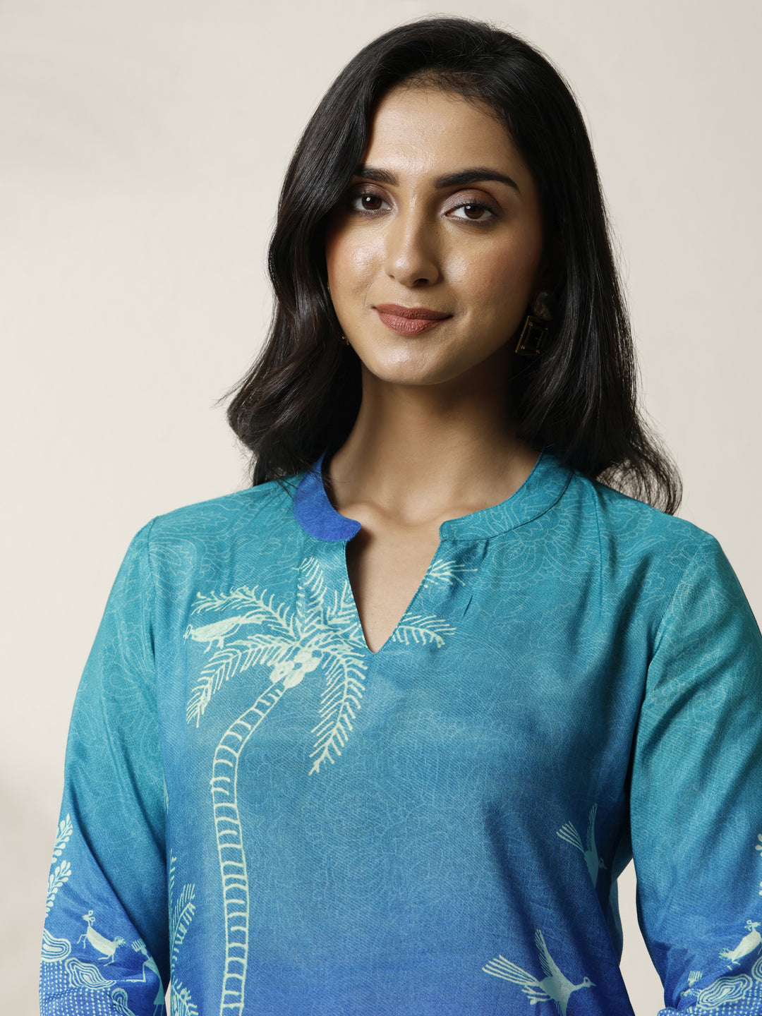  Blue Humanoid Printed Muslin Straight Short Kurti 