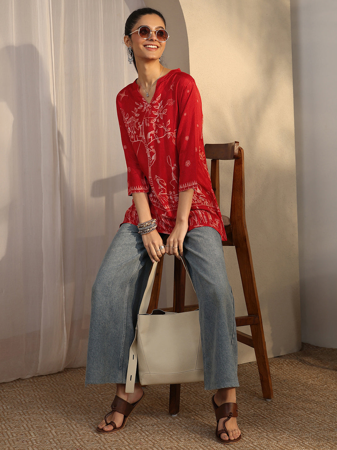  Orange Humanoid Printed Muslin Straight Short Kurti 