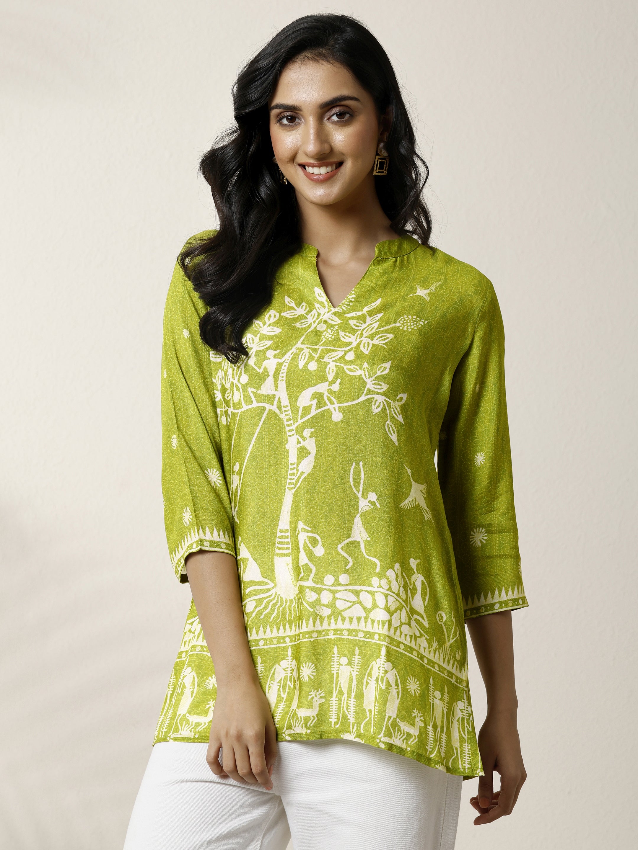 libas Green Humanoid Printed Muslin Straight Short Kurti-picture-67