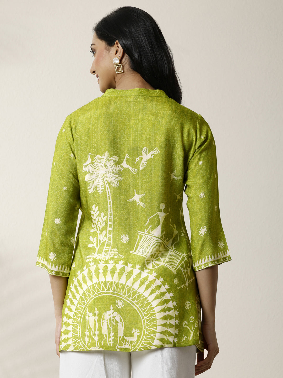  Green Humanoid Printed Muslin Straight Short Kurti 