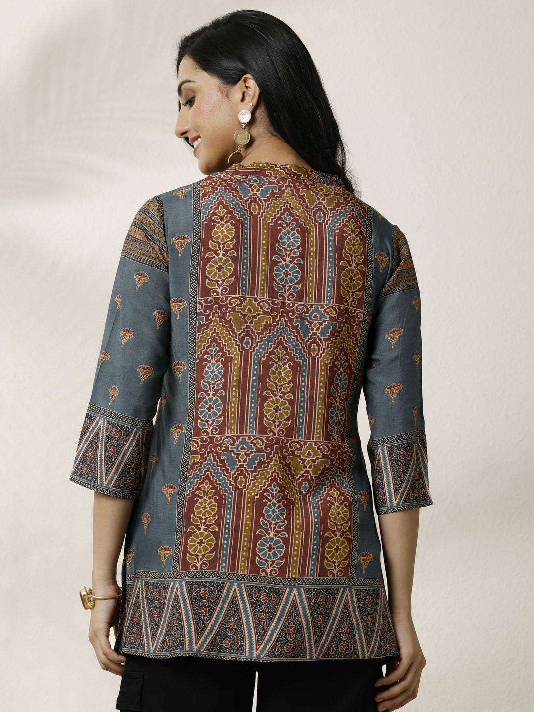  Maroon Block Printed Muslin Straight Short Kurti 