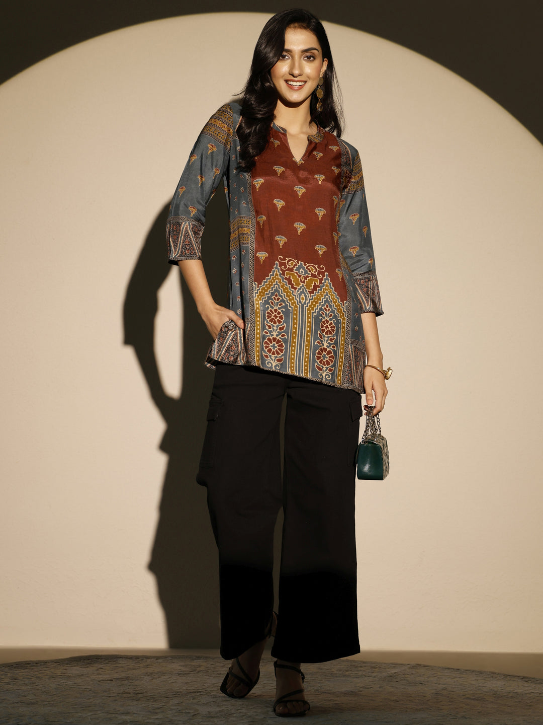  Maroon Block Printed Muslin Straight Short Kurti 