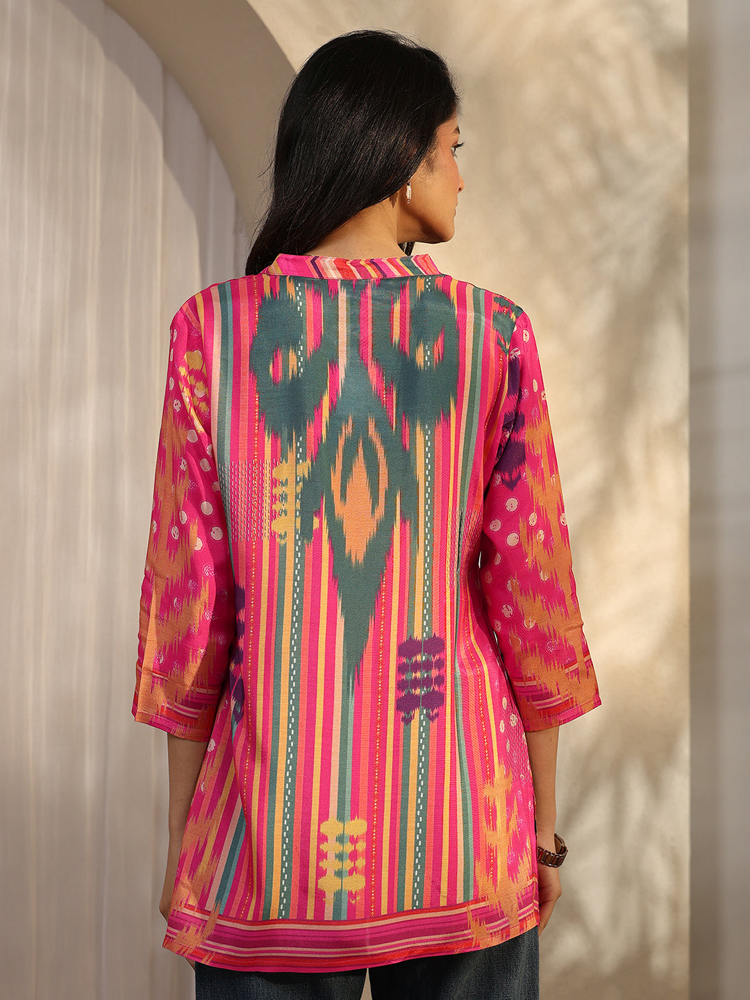  Pink Printed Muslin Straight Short Kurti 