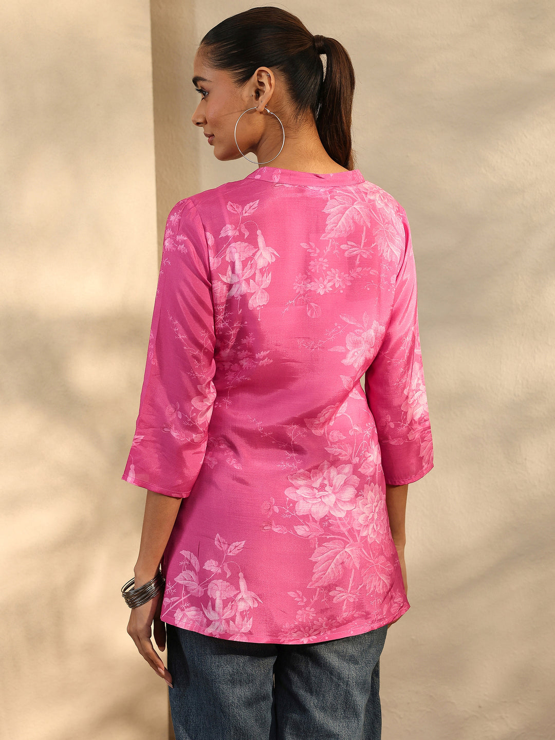  Pink Printed Muslin Straight Short Kurti 