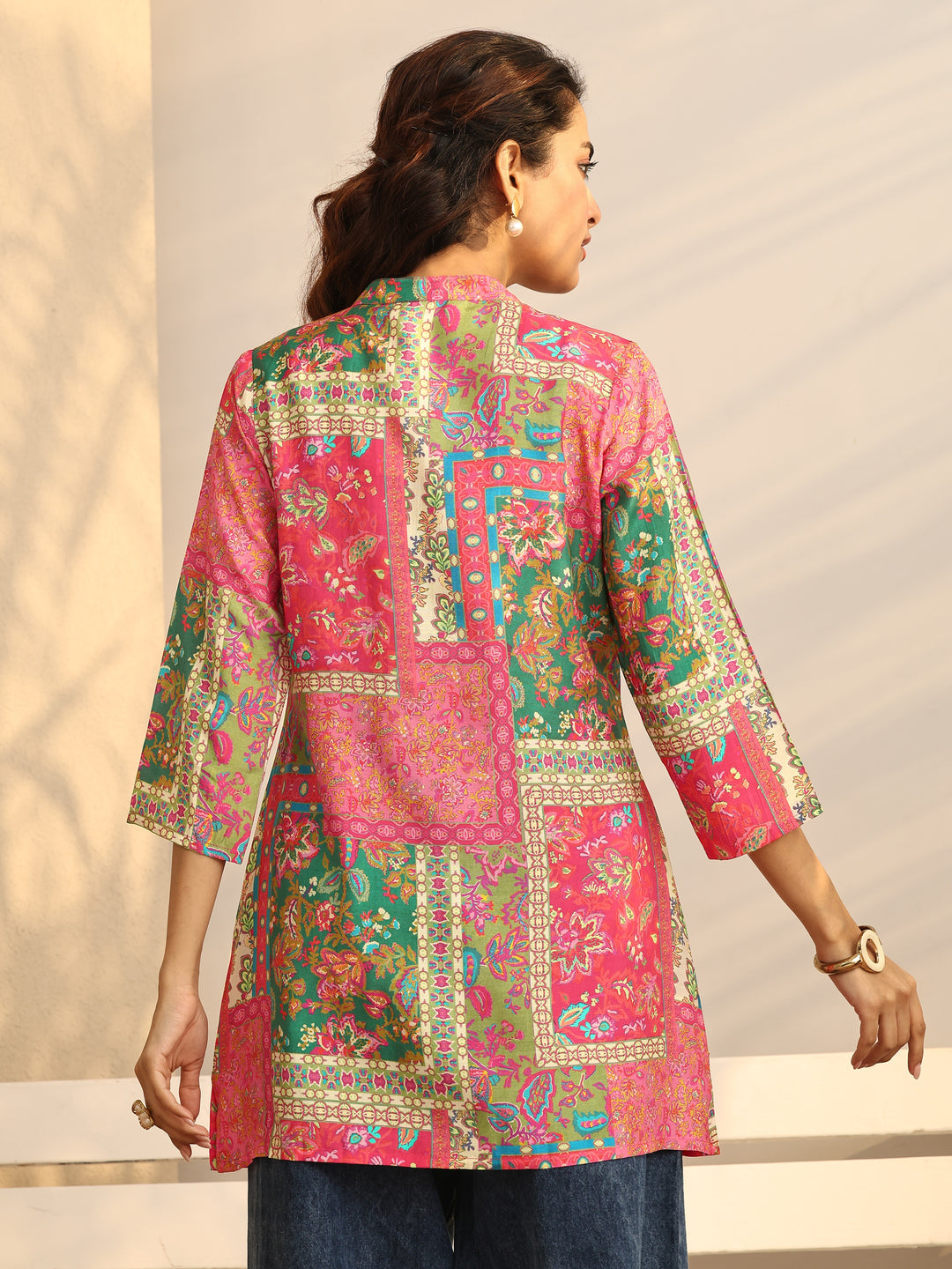  Multi Printed Crepe Straight Short Kurti 