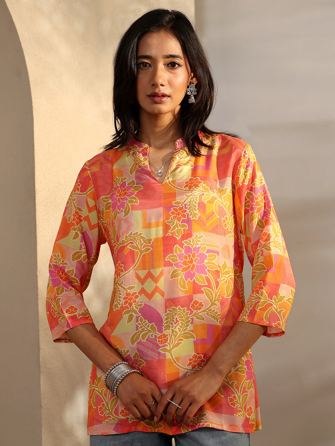 libas Orange Printed Muslin Straight Short Kurti-picture-25