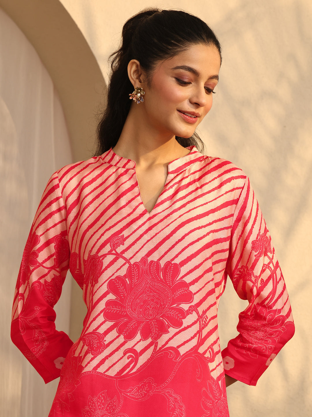  Coral Printed Muslin Straight Short Kurti 