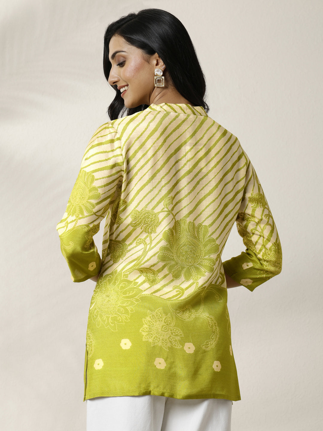  Green Printed Muslin Straight Short Kurti 