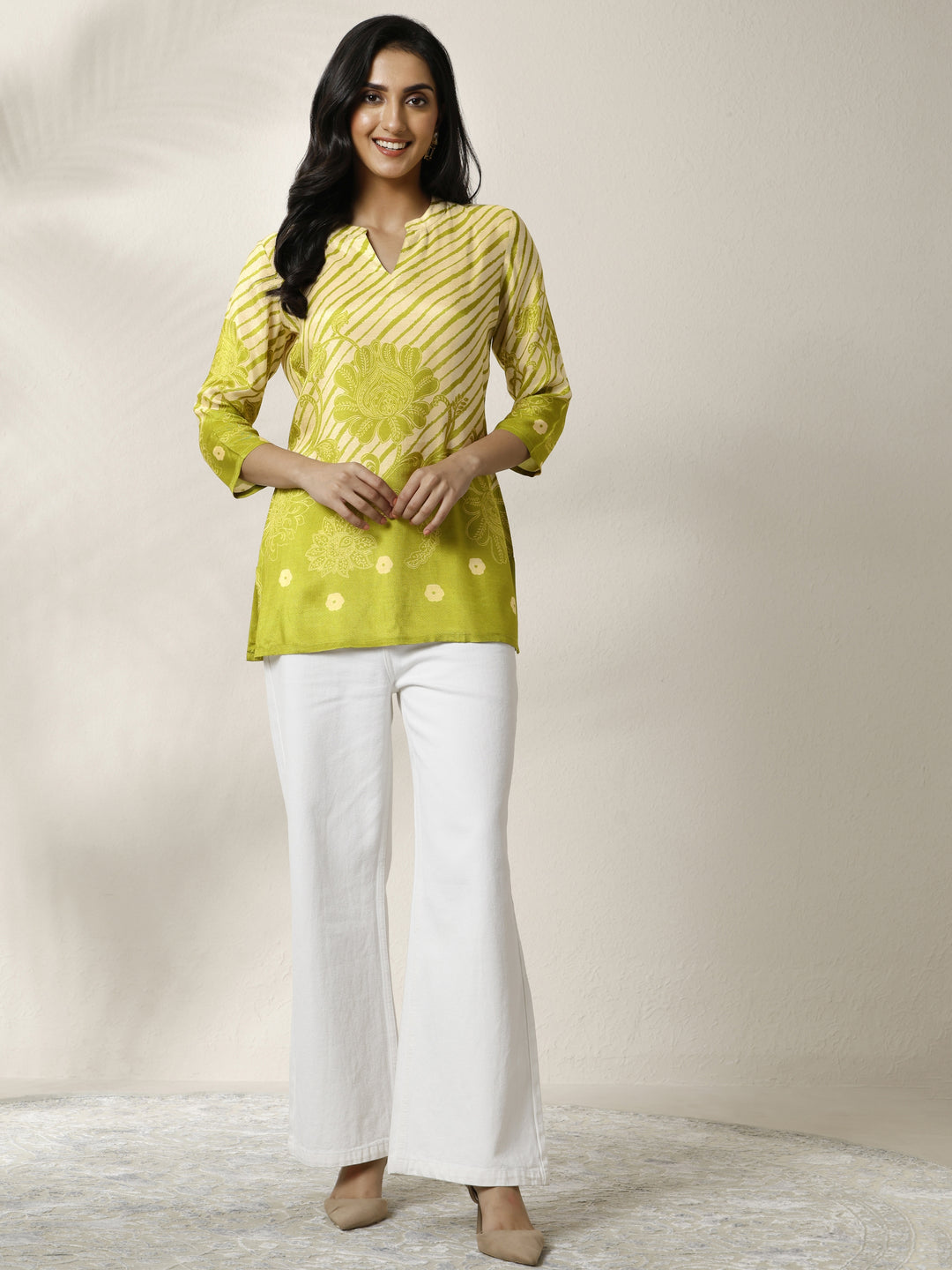  Green Printed Muslin Straight Short Kurti 