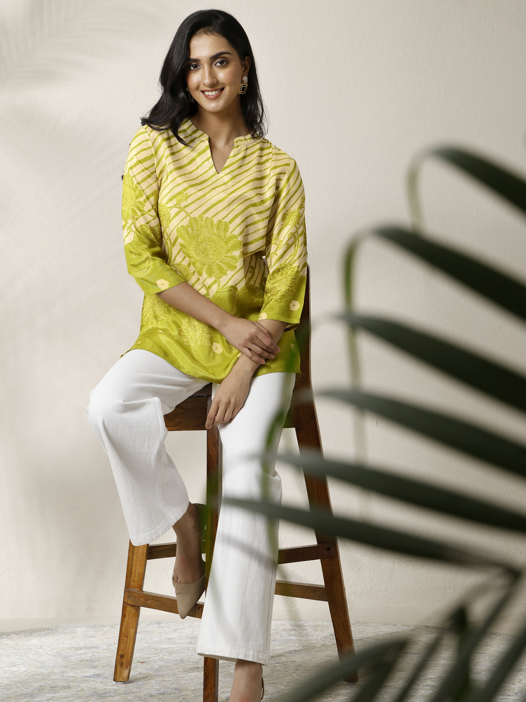  Green Printed Muslin Straight Short Kurti 