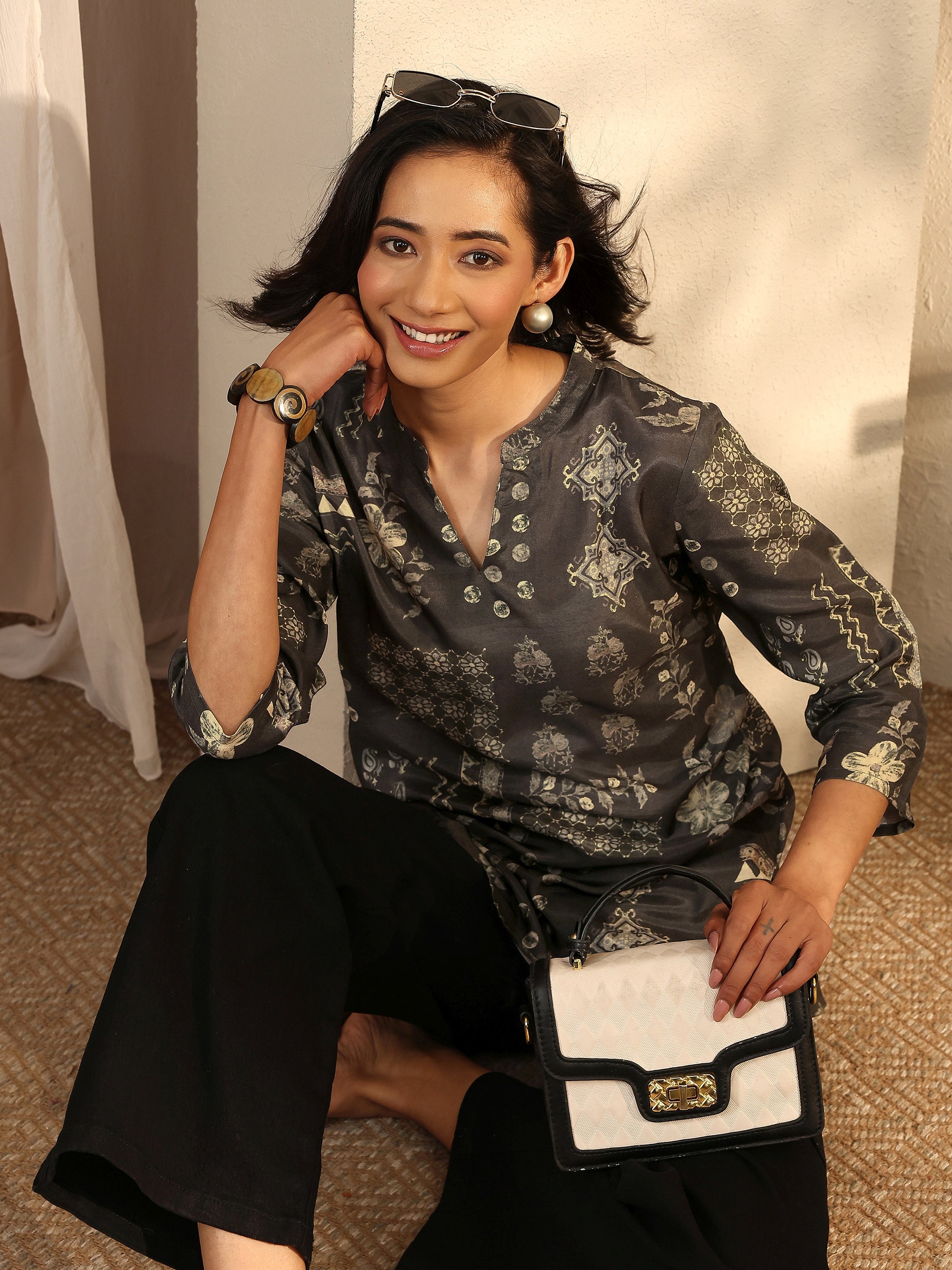 libas Grey Printed Muslin Straight Short Kurti-picture-52