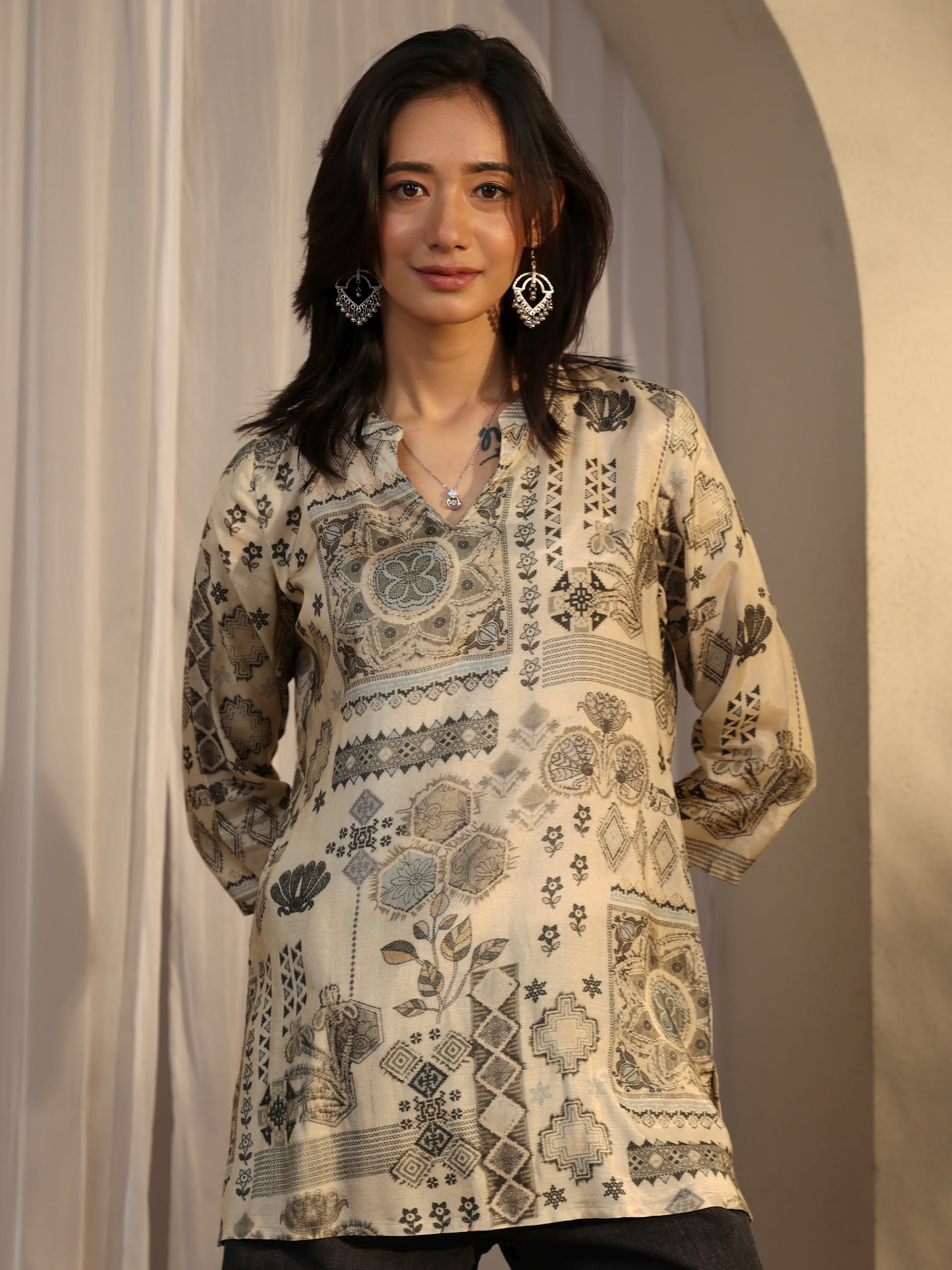 libas Beige Block Printed Muslin Straight Short Kurti-picture-33