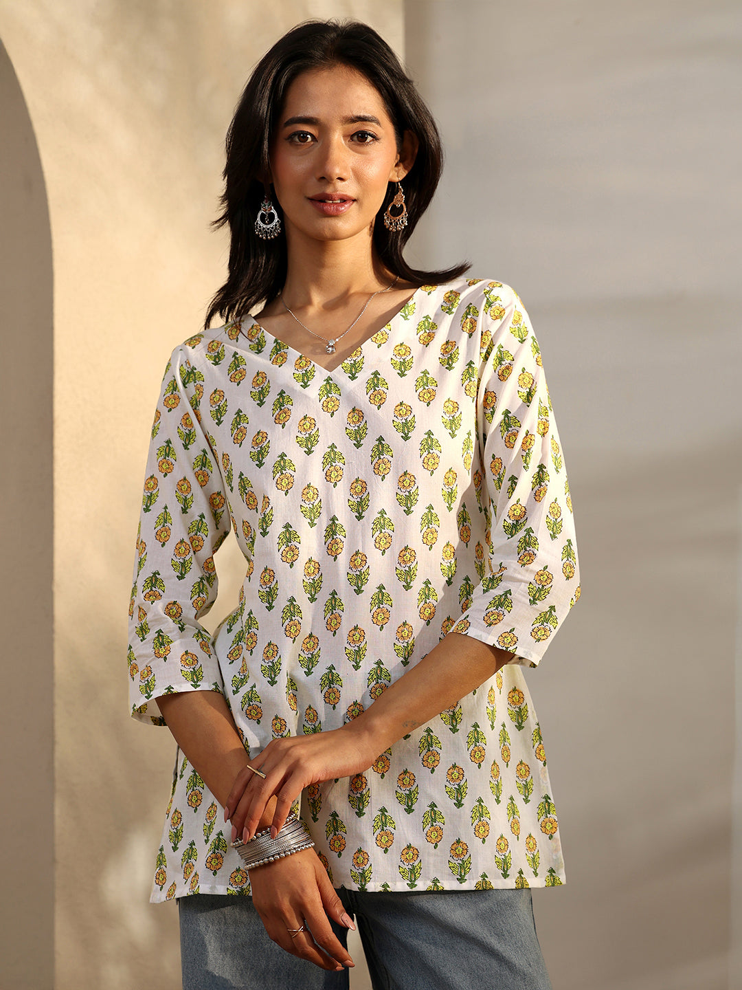 libas White Printed Cotton Straight Short Kurti-picture-33