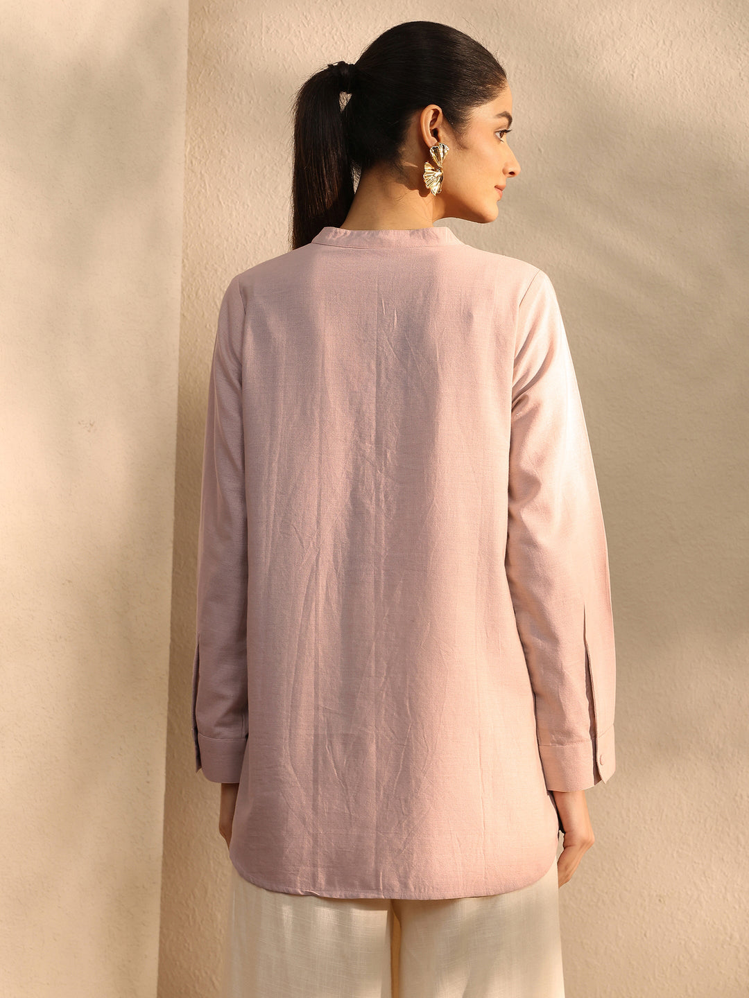  Peach Self Design Linen Shirt 
