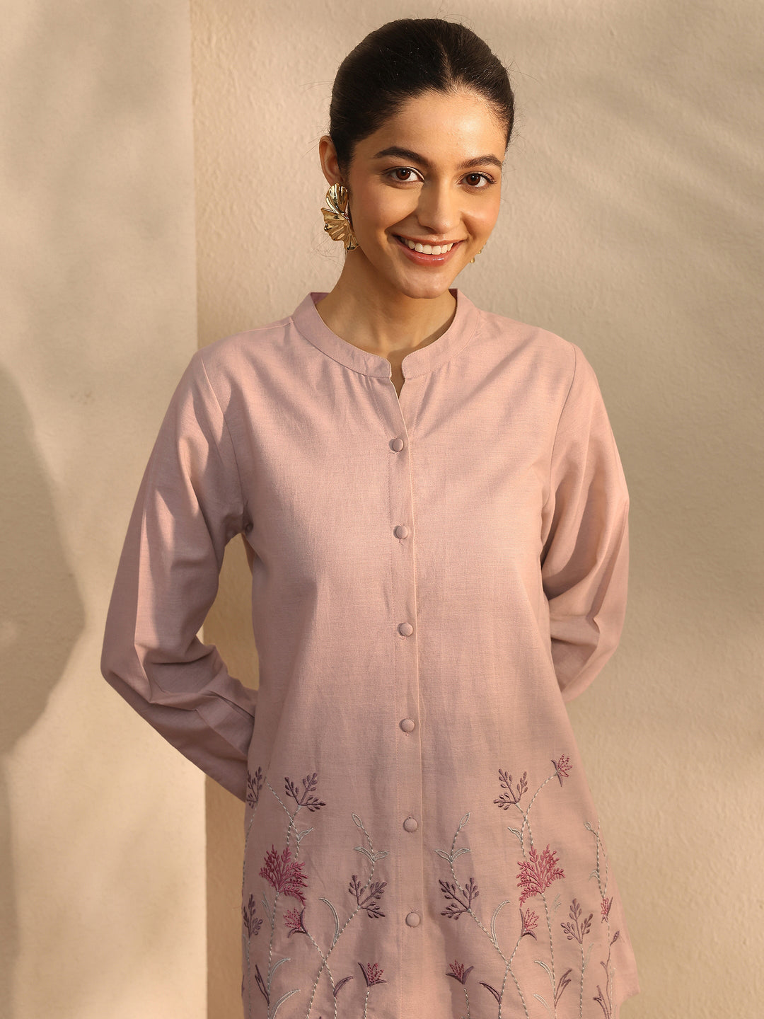  Peach Self Design Linen Shirt 