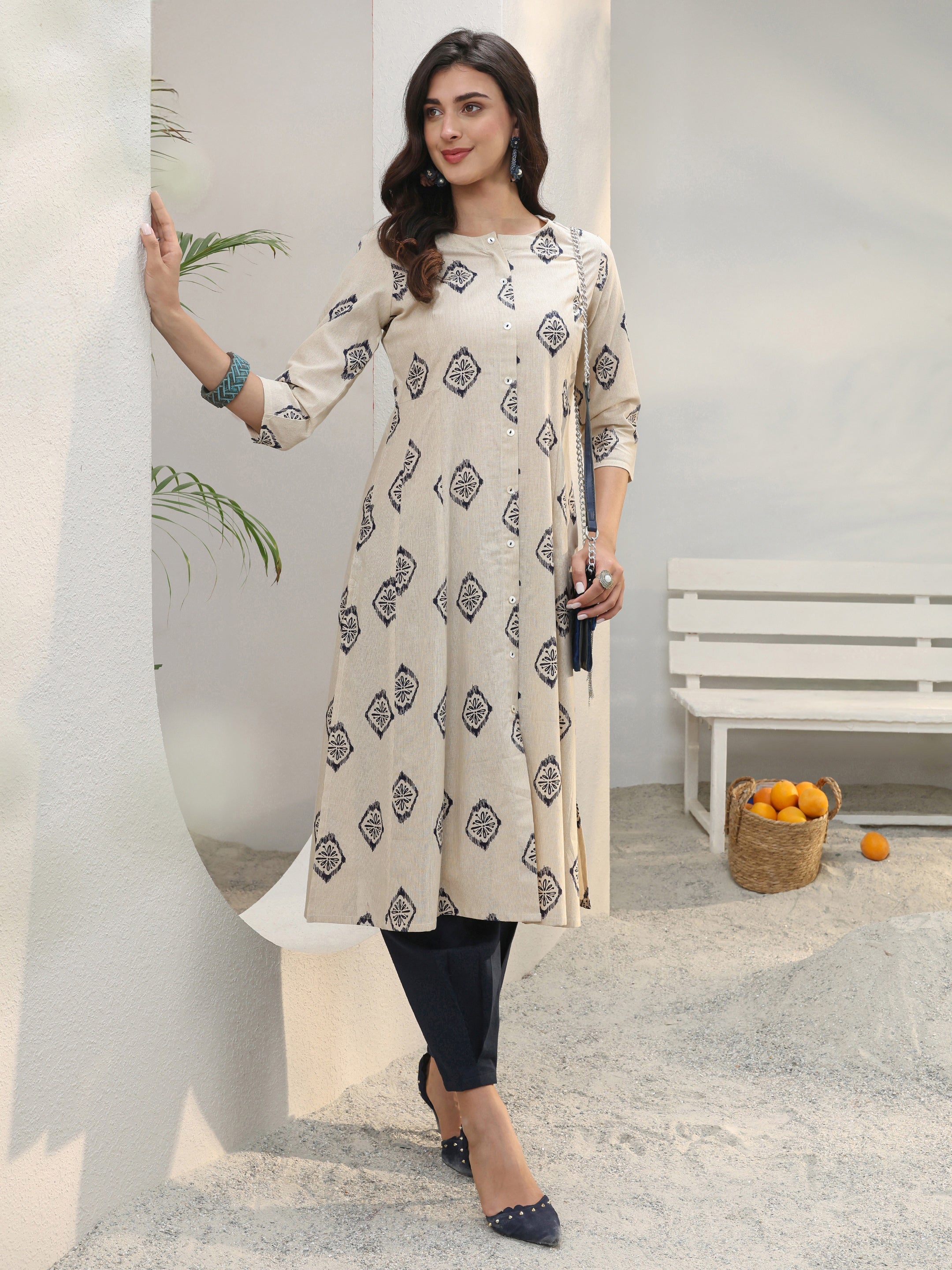 libas Off White Ethnic Printed Cotton Blend A-Line Kurta-picture-40