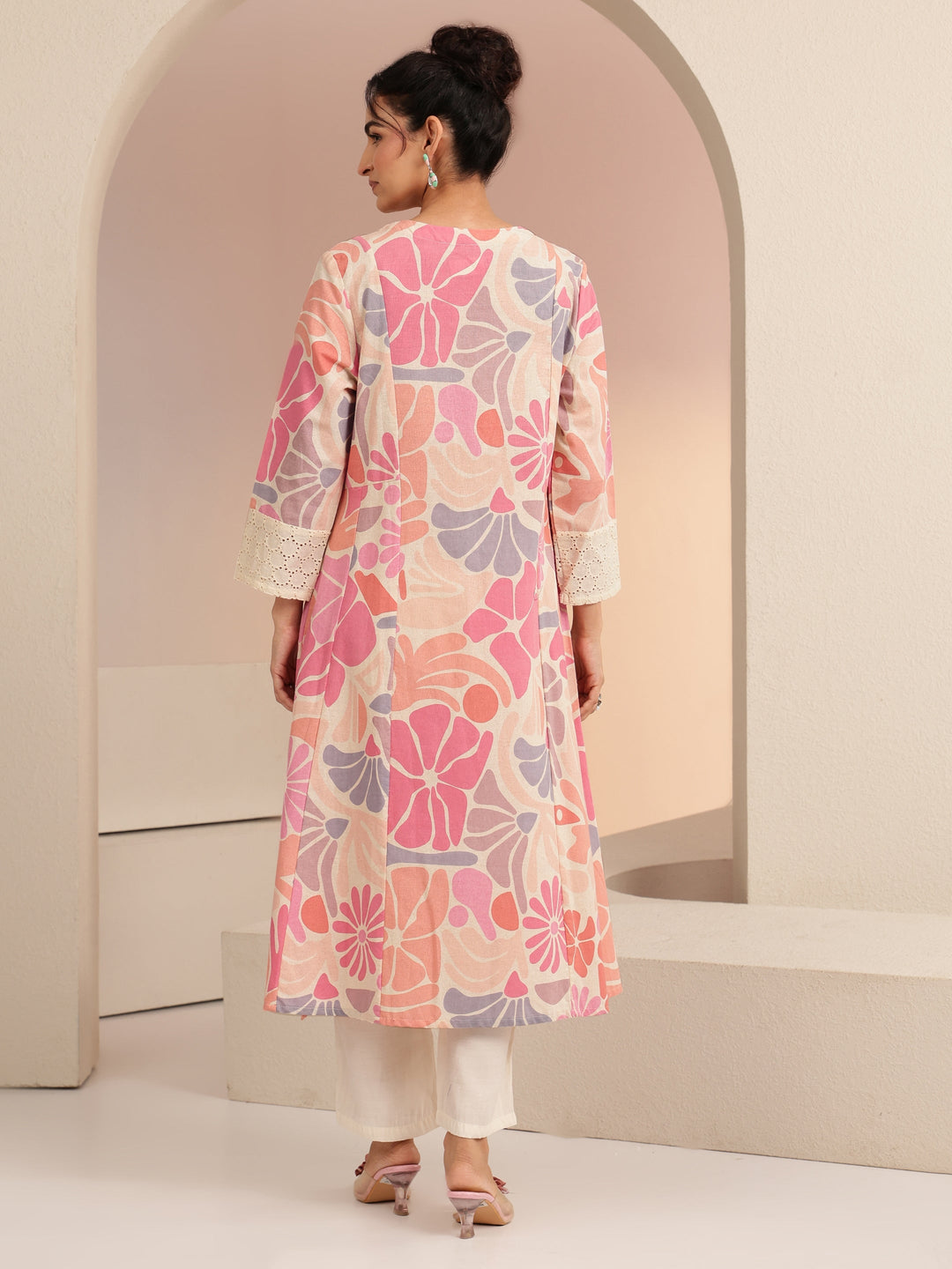  Multi Floral Printed Cotton Blend Shirt-Style A-Line Kurta 