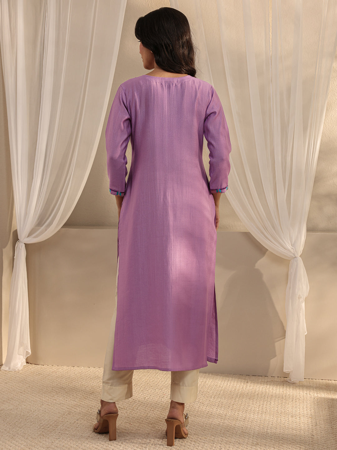  Lavender Embroidered Silk Blend Straight Kurta 
