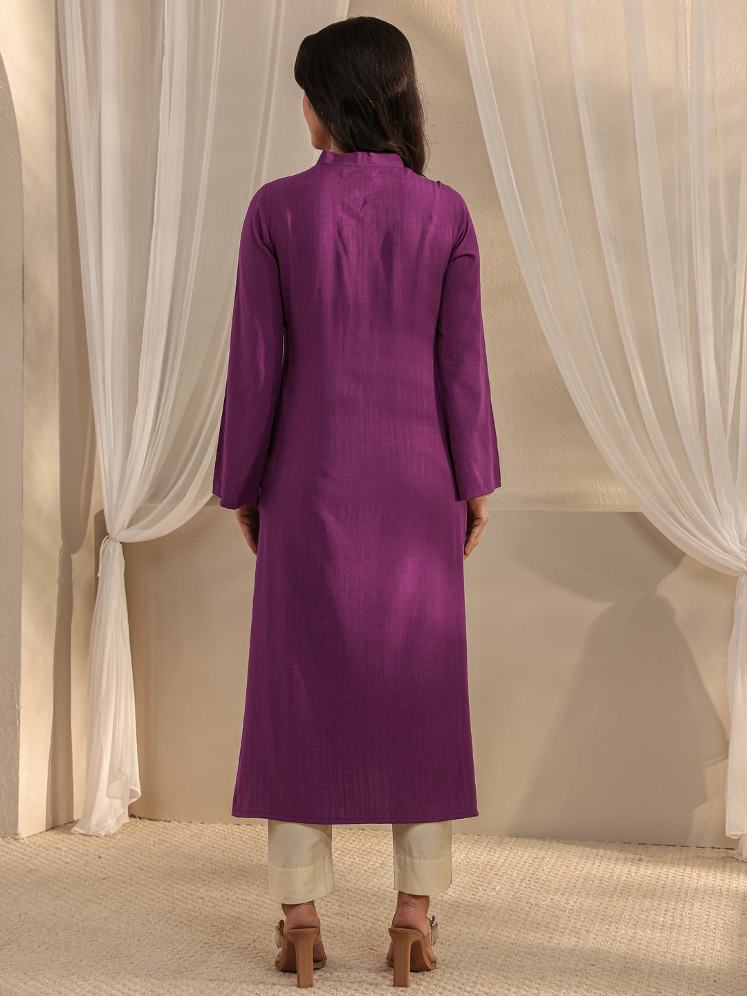  Burgundy Solid Rayon Straight Kurta 